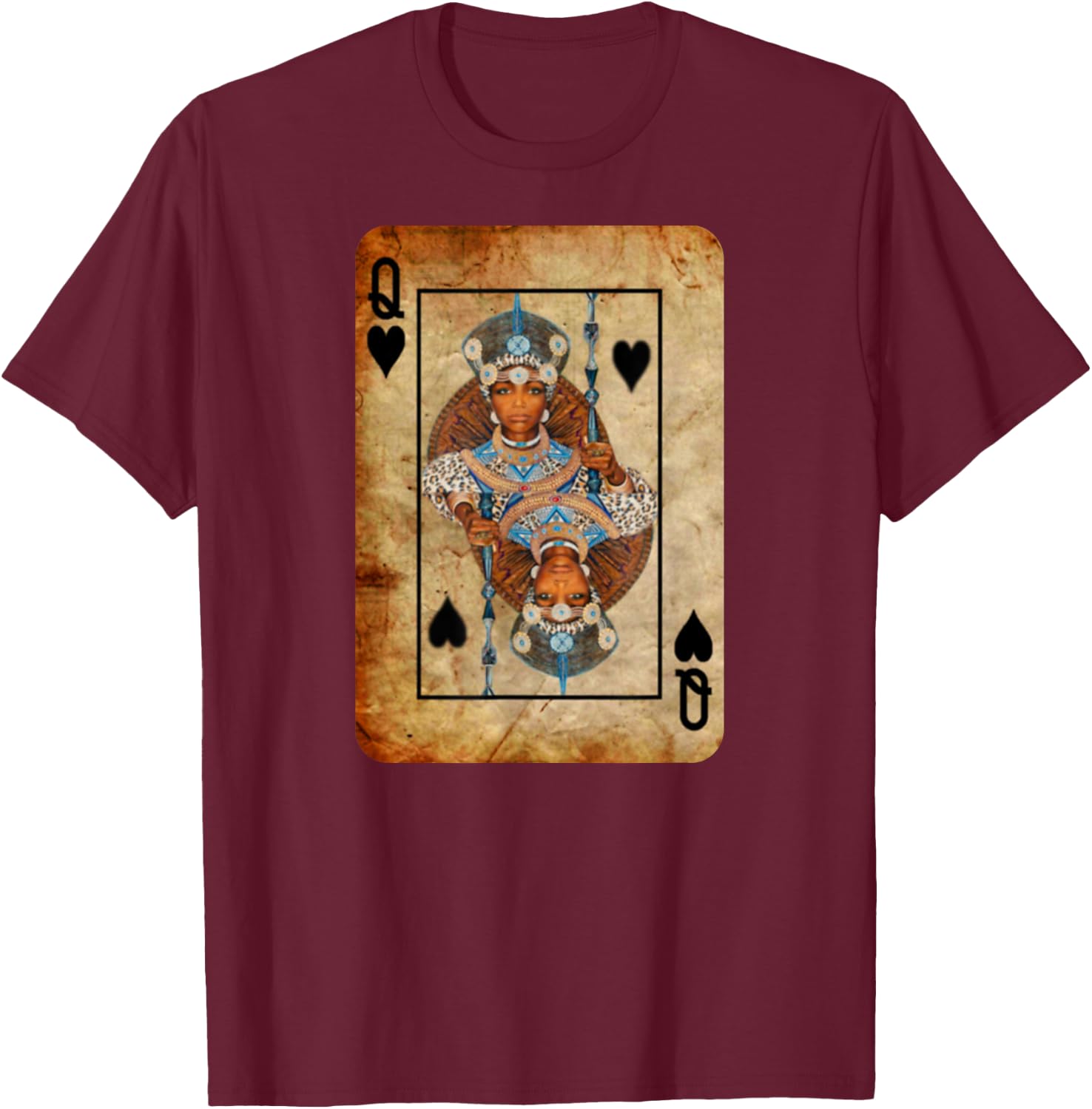 Black Queen Spade Playing Card - - Men Women Youth T-Shirt - T-Shirt | Maroon