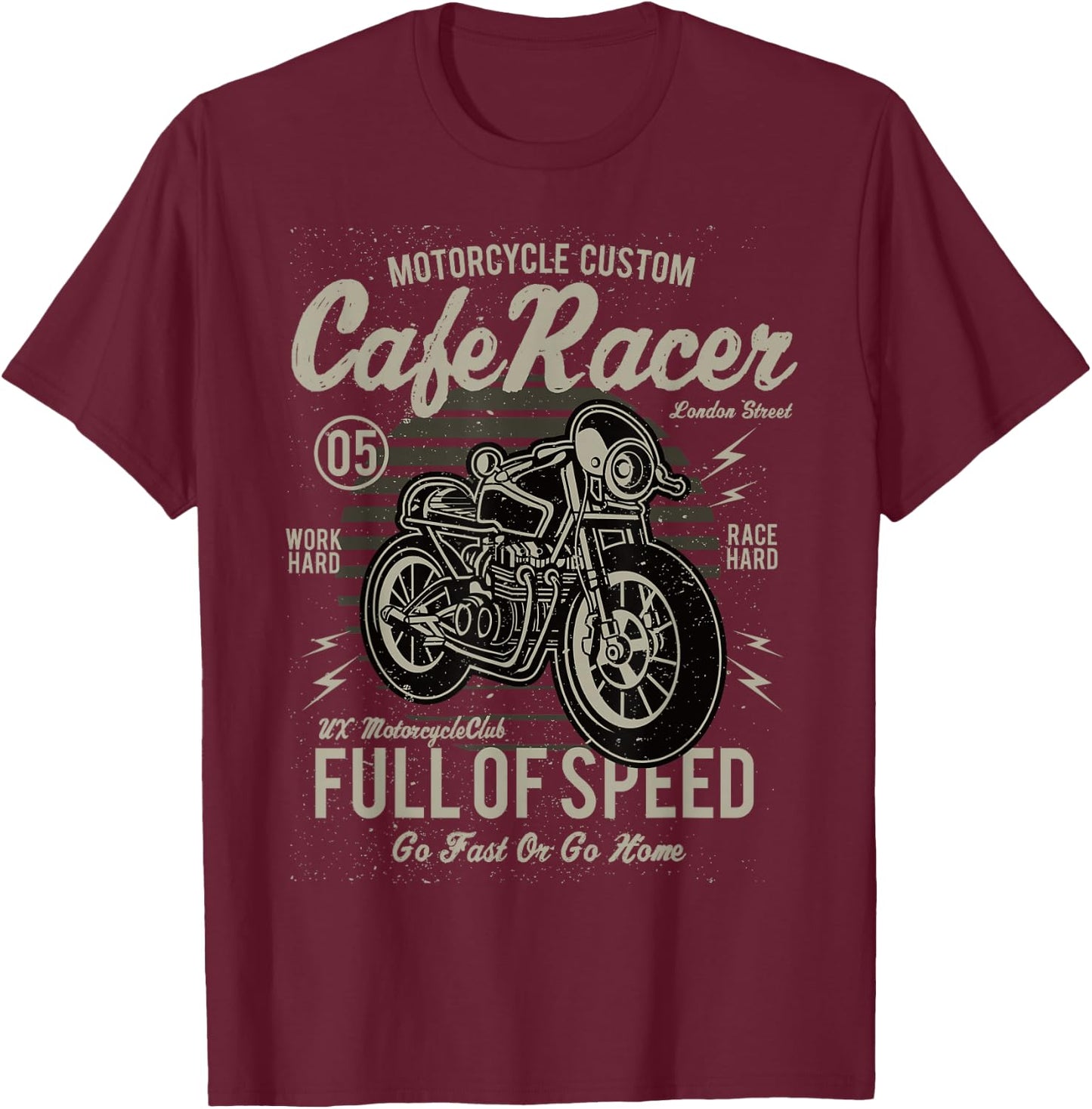 Vintage Motorcycle Biker Cafe Racer Full Of Speed T-Shirt - T-Shirt | Maroon