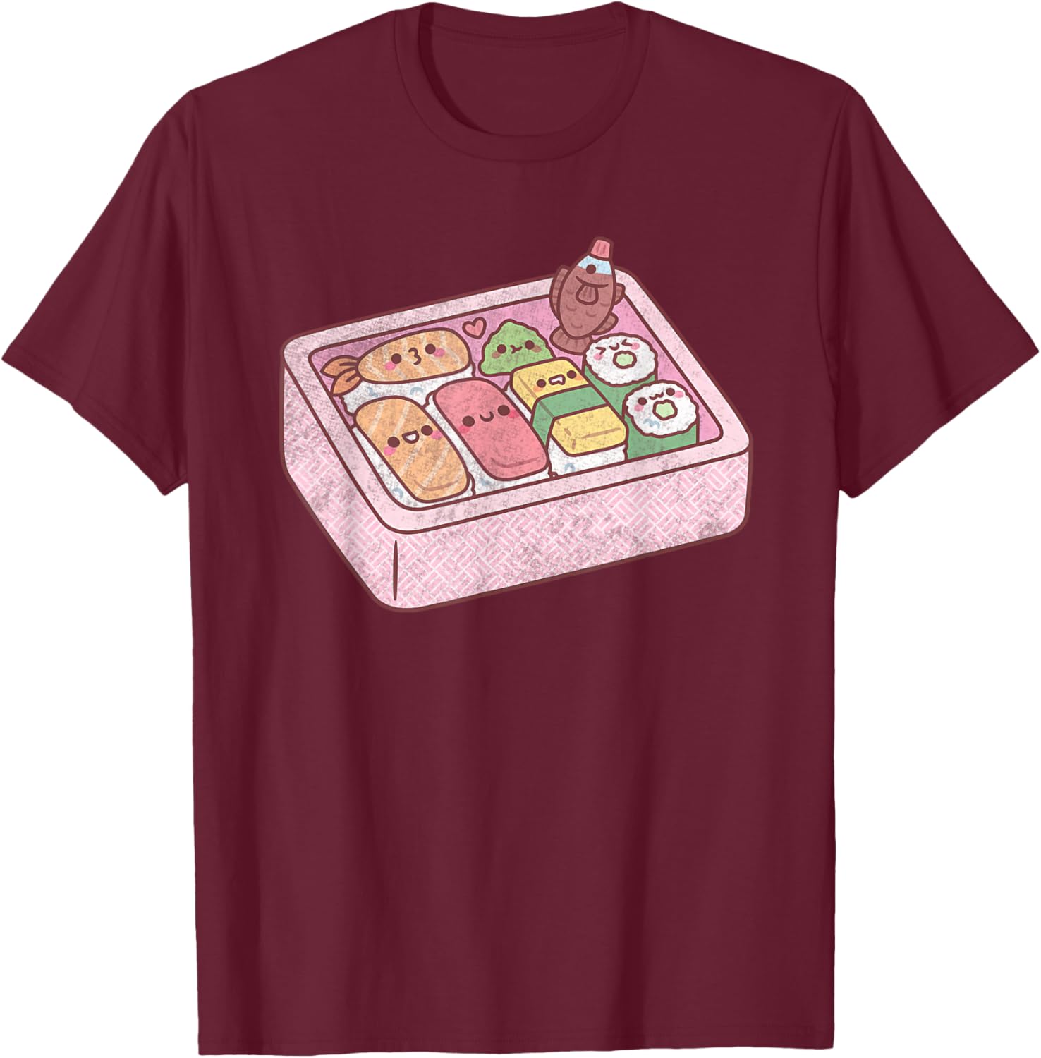 Funny Kawaii Japanese Bento Box Sushi T-Shirt - T-Shirt | Maroon