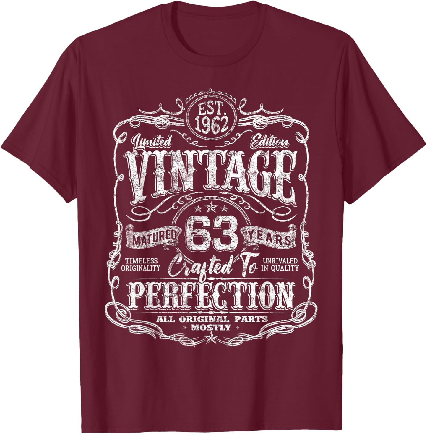 Vintage 1962 Limited Edition Shirt 63 year old 63rd Birthday T-Shirt - T-Shirt | Maroon