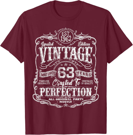 Vintage 1962 Limited Edition Shirt 63 year old 63rd Birthday T-Shirt - T-Shirt | Maroon