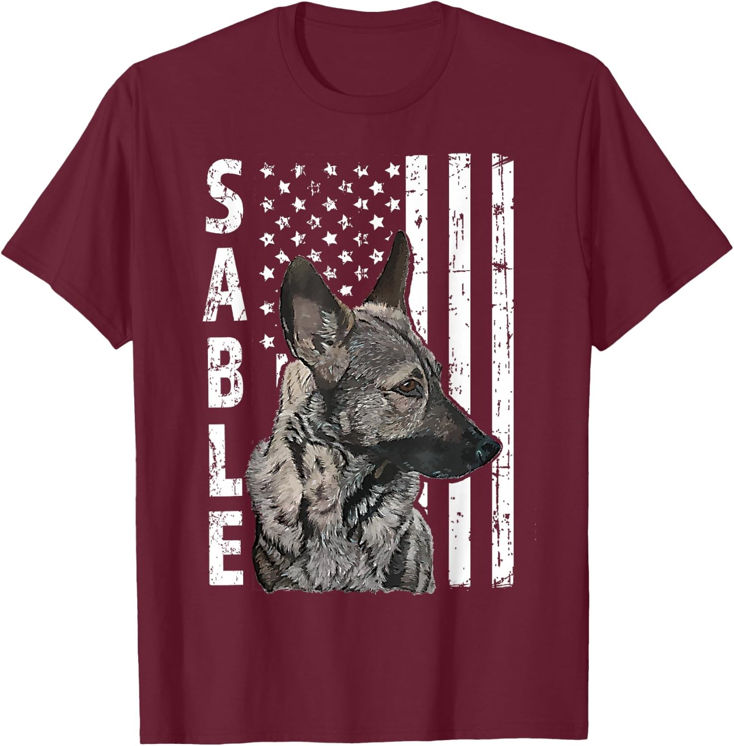 Sable German Shepherd Dog American Flag Patriotic T-Shirt - T-Shirt | Maroon