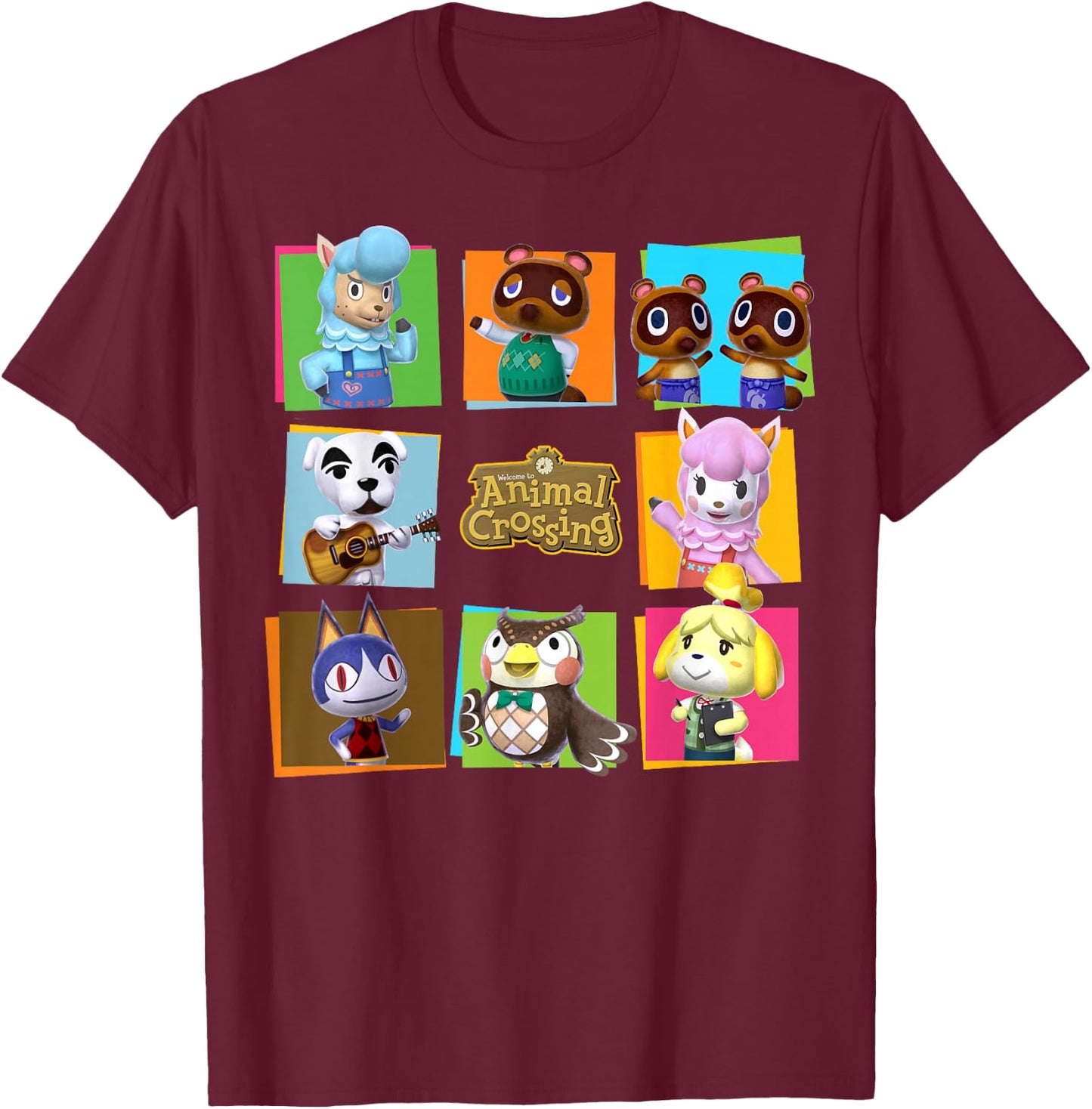 Animal Crossing Group Shot Panels T-Shirt - T-Shirt | Maroon