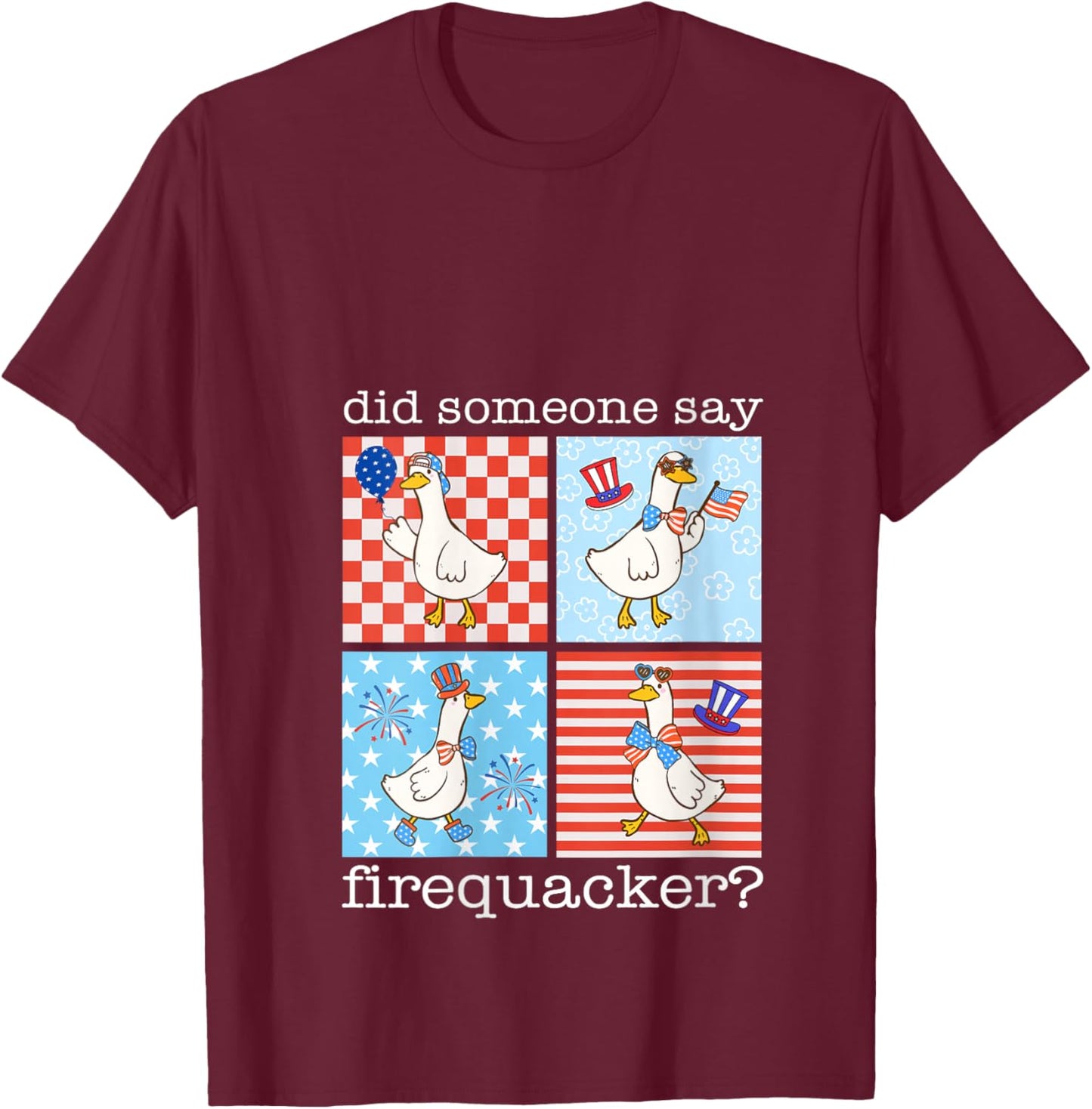 Women's Retro Did Someone Say Firequacker Silly Goose 4th of July V-Neck T-Shirt - T-Shirt | Maroon