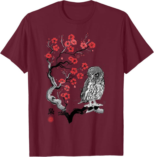 Fukuro Sumi-e Tree T-Shirt - T-Shirt | Maroon