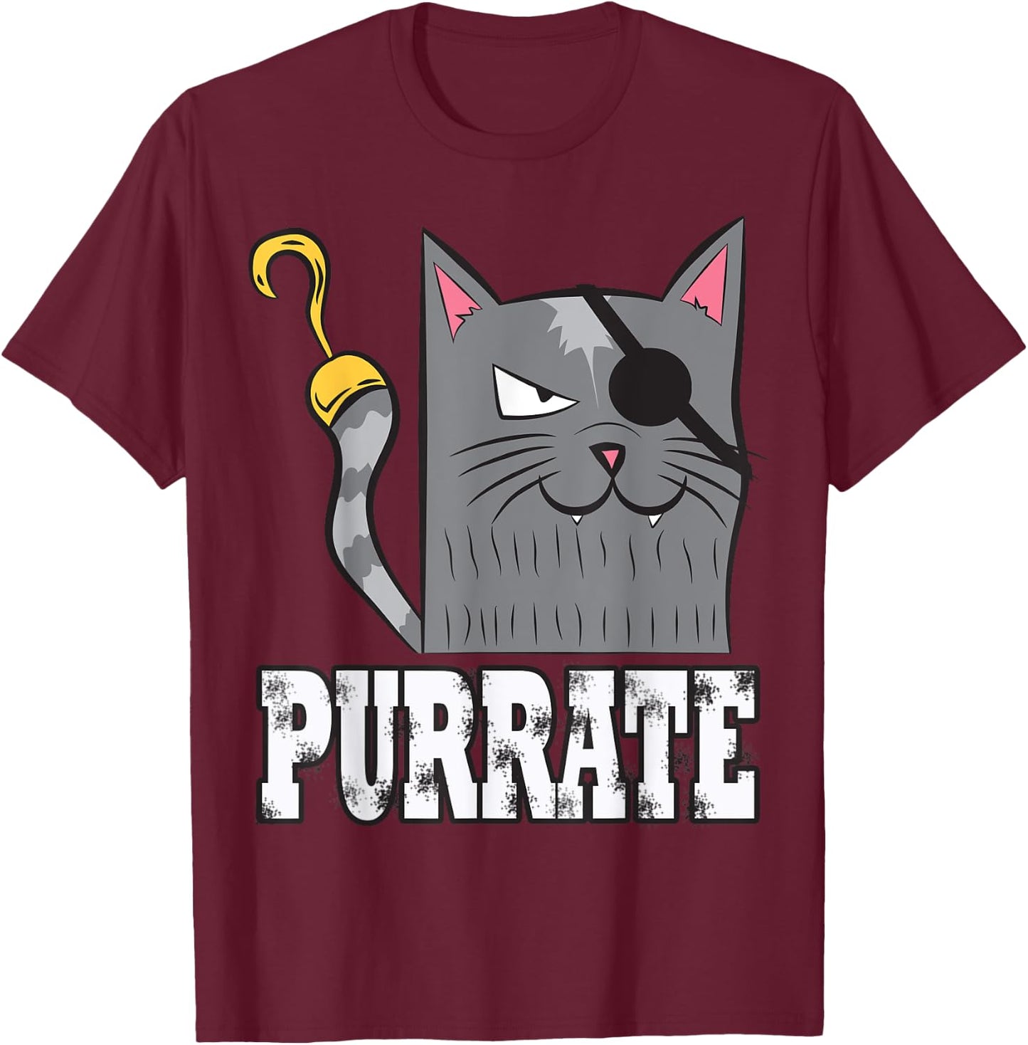 Purrate Pirate Cat Purrate Captain Kitty Eye Patch Sea T-Shirt - T-Shirt | Maroon