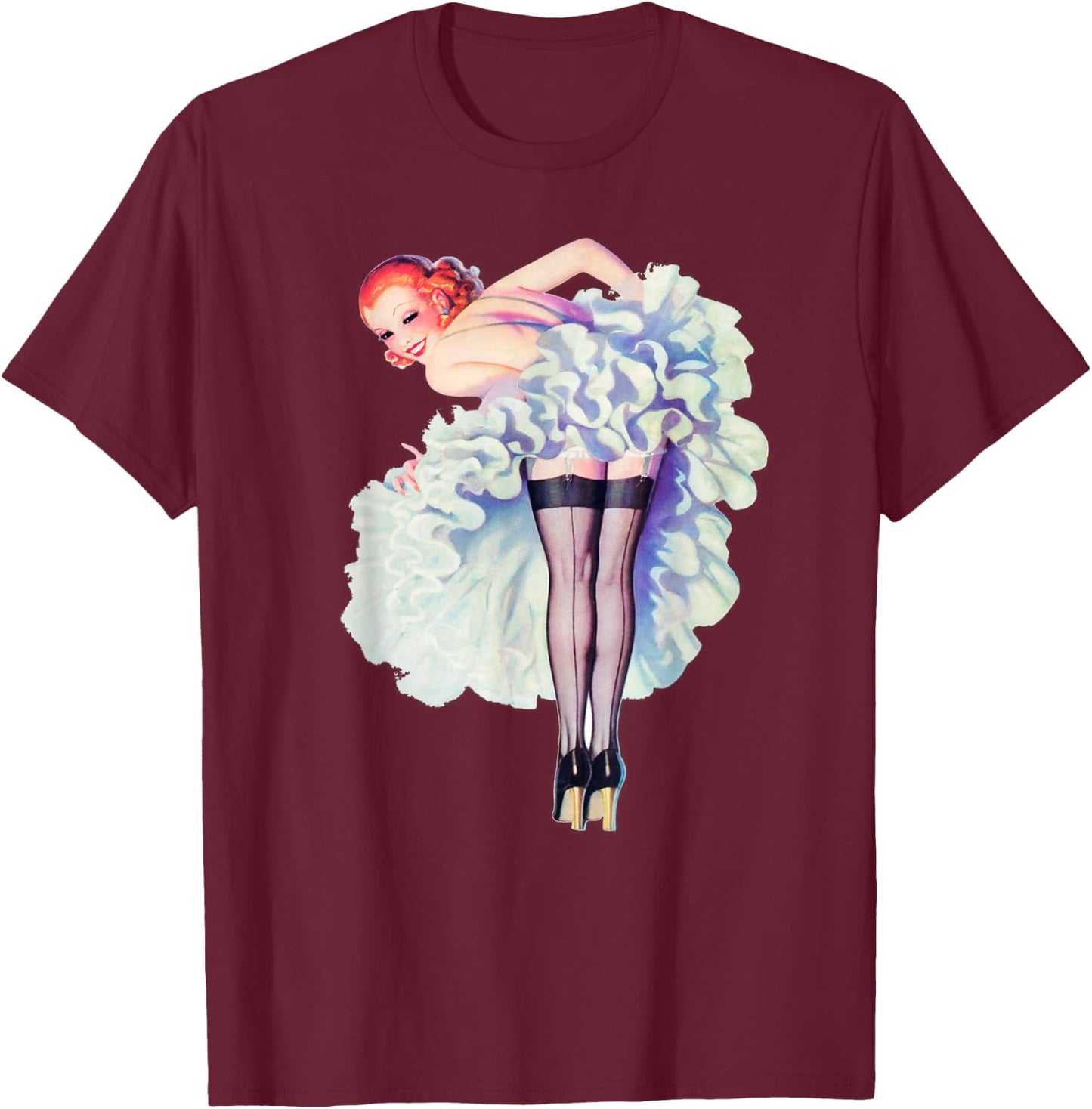 WW2 America Vintage Redhead Pin Up Girls-Sexy Pinup Girl Art T-Shirt - T-Shirt | Maroon