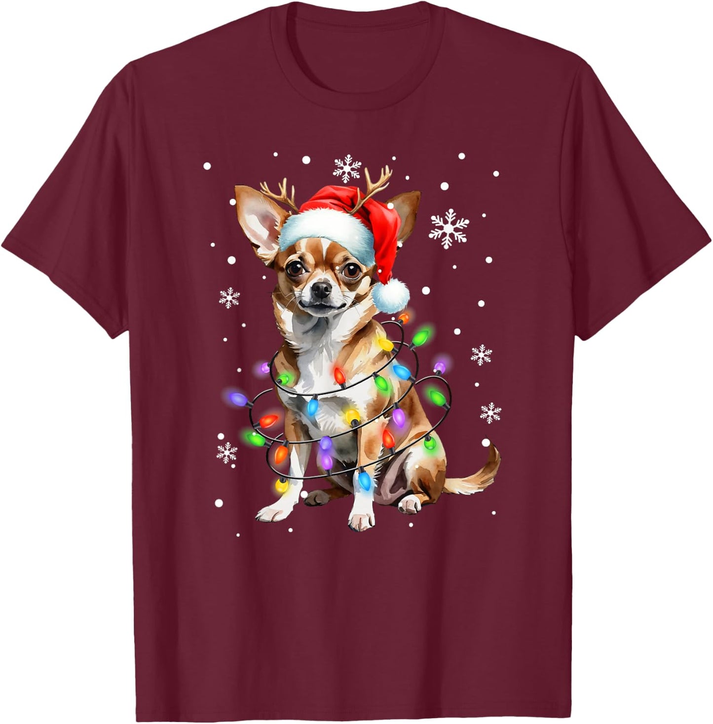 Chihuahua dog Christmas Sweater Dog Xmas Lights T-Shirt - T-Shirt | Maroon
