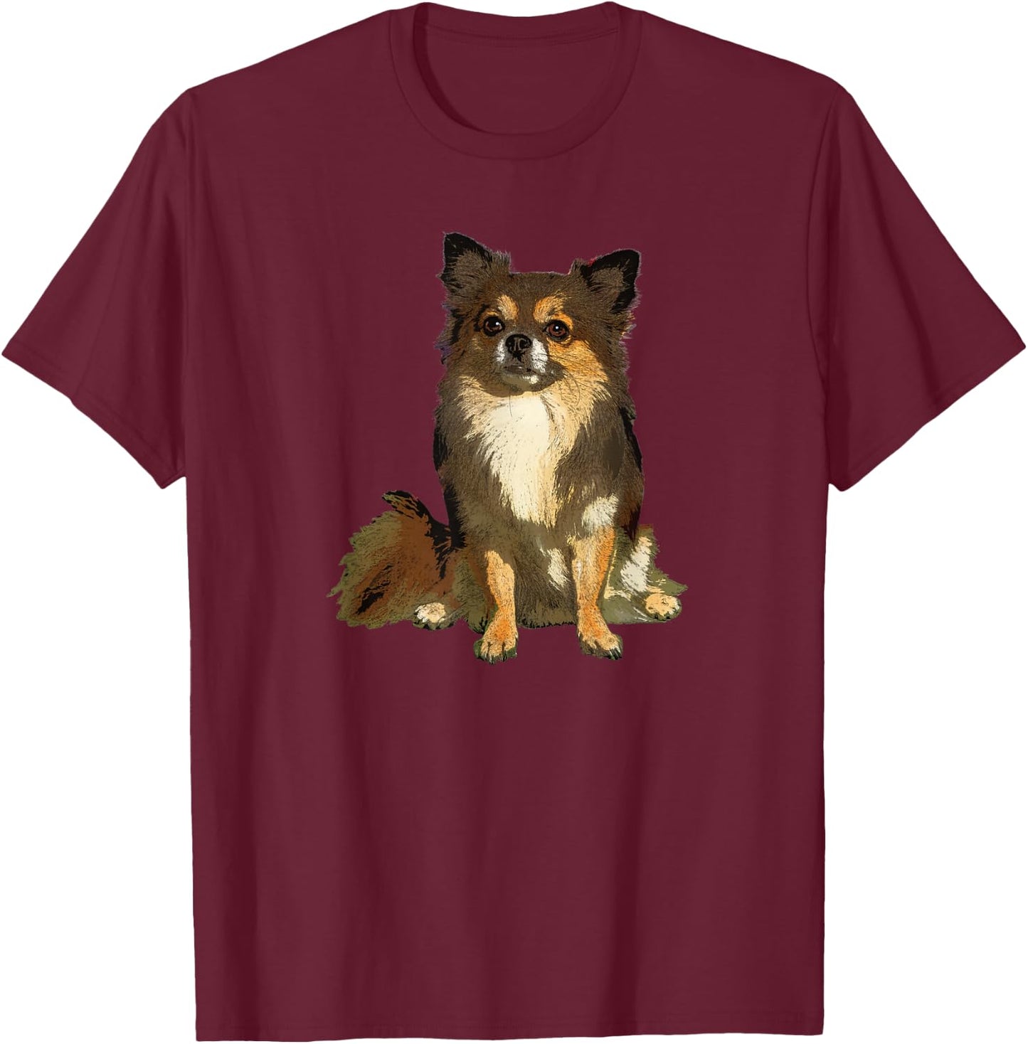 Long Haired Chihuahua Cute Cartoon Graphic Dog Lover Gifts Men Women Kids T-Shirt - T-Shirt | Maroon