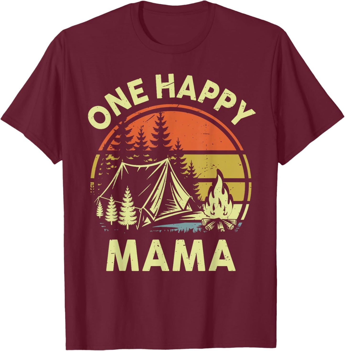 Funny One Happy Mama Camper Toddler Boy Camping Campfire T-Shirt - T-Shirt | Maroon