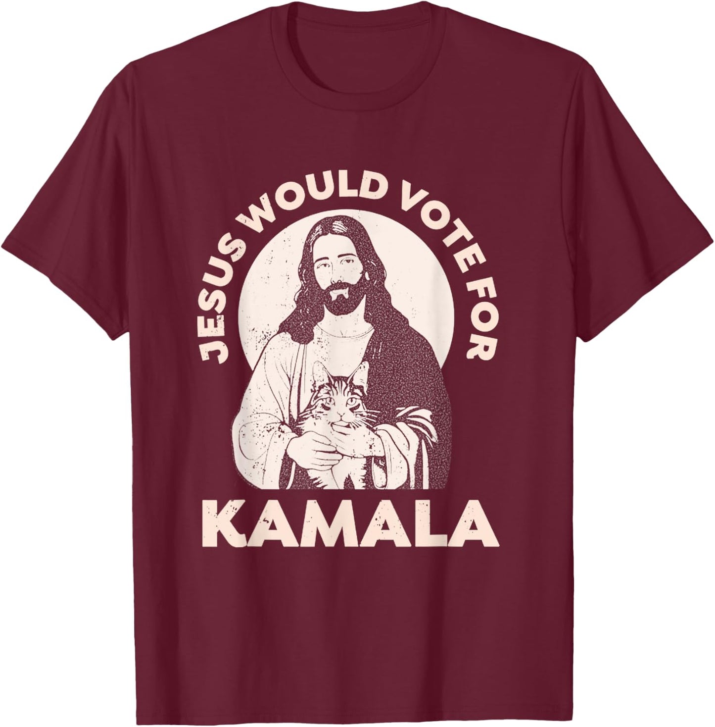 Jesus Would Vote For Kamala Harris 2024 Cat Lady T-Shirt - T-Shirt | Maroon