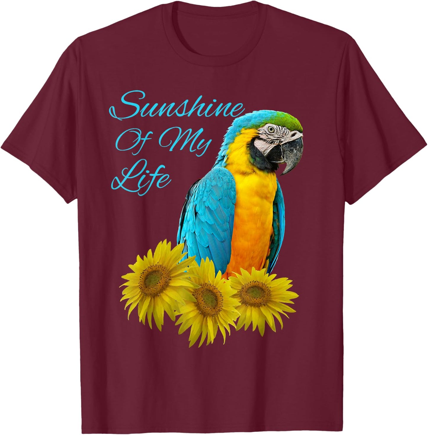 Yellow Chestnut Macaw Parrot Sunshine Sunflower T-Shirt - T-Shirt | Maroon