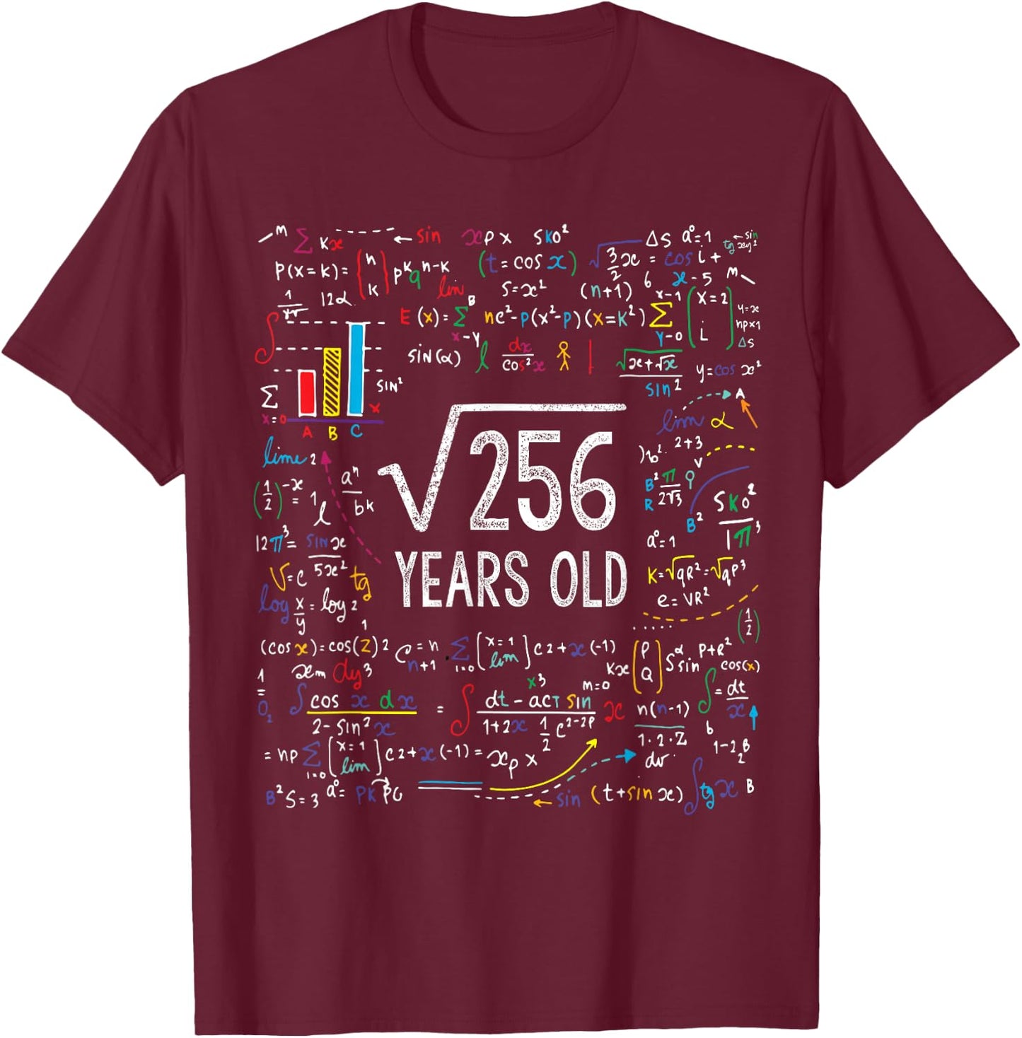 Square Root of 256 16th Birthday 16 Year Old Gifts Math Bday T-Shirt - T-Shirt | Maroon