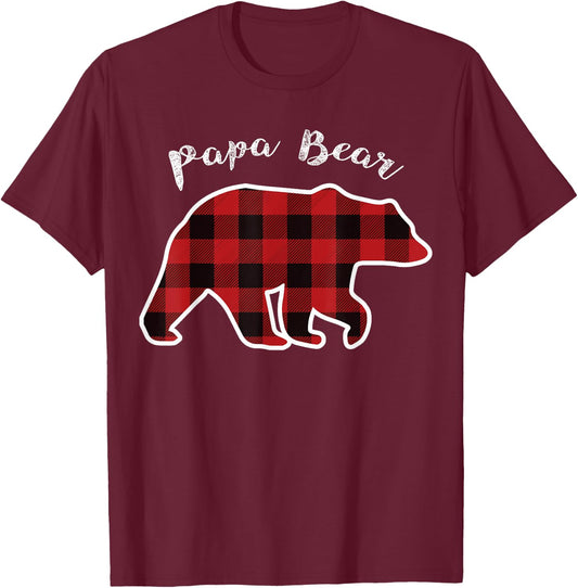 PAPA Bear | Men Red Plaid Christmas Pajama Family Dad Gift Small T-Shirt - T-Shirt | Maroon