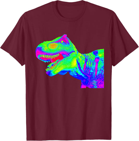 EDM T Rex Tyrannosaurus Rex | Rainbow Rave Dinosaur T-Shirt - T-Shirt | Maroon