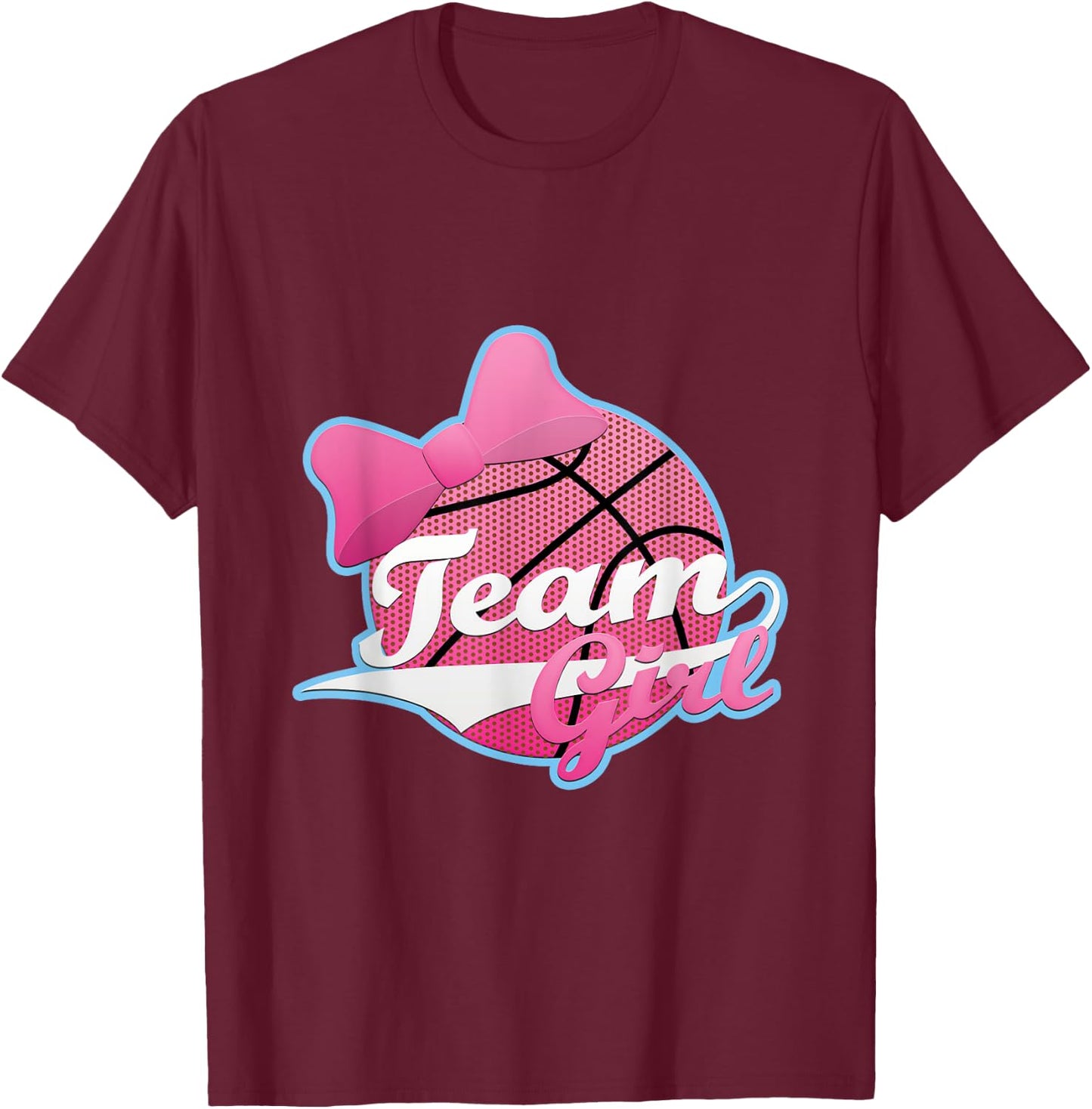 Gender Reveal Party | Team Pink, Girl, Basketball T shirt T-Shirt - T-Shirt | Maroon