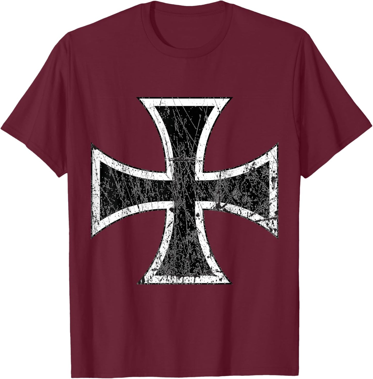 Distressed Iron Cross T-Shirt - T-Shirt | Maroon