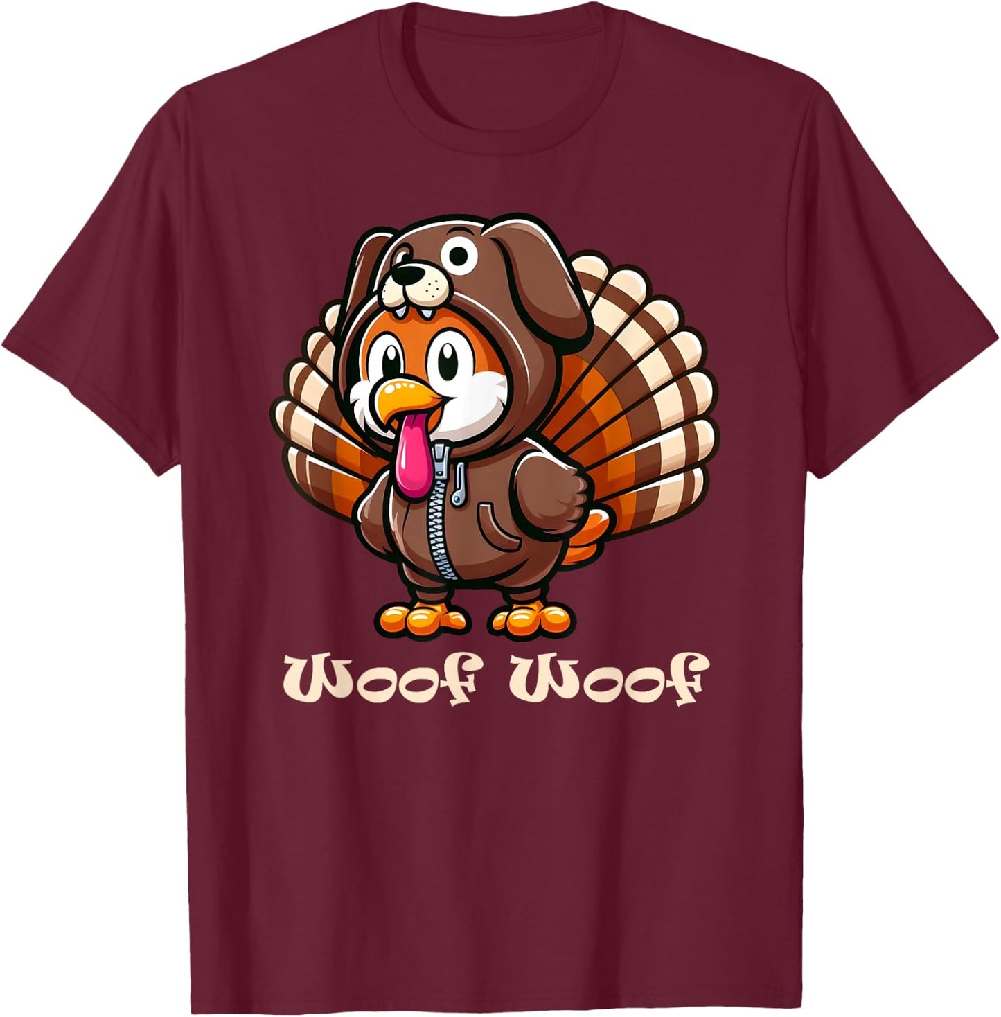 Turkey Costume Dog Woof Funny Thanksgiving Turkey Women Men T-Shirt - T-Shirt | Maroon