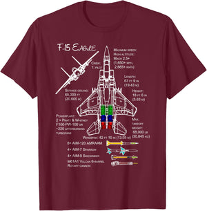F-15 Eagle Specs Shirt Military Fighter Jet T-Shirt - T-Shirt | Maroon