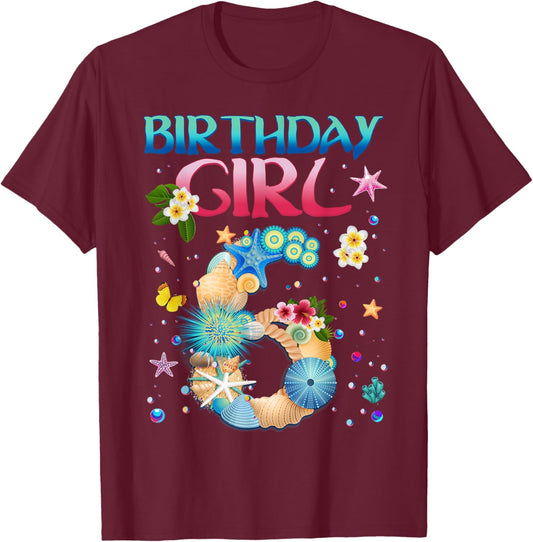 6 Years Old Birthday Girl Adventures In Oceania 6th Birthday T-Shirt - T-Shirt | Maroon