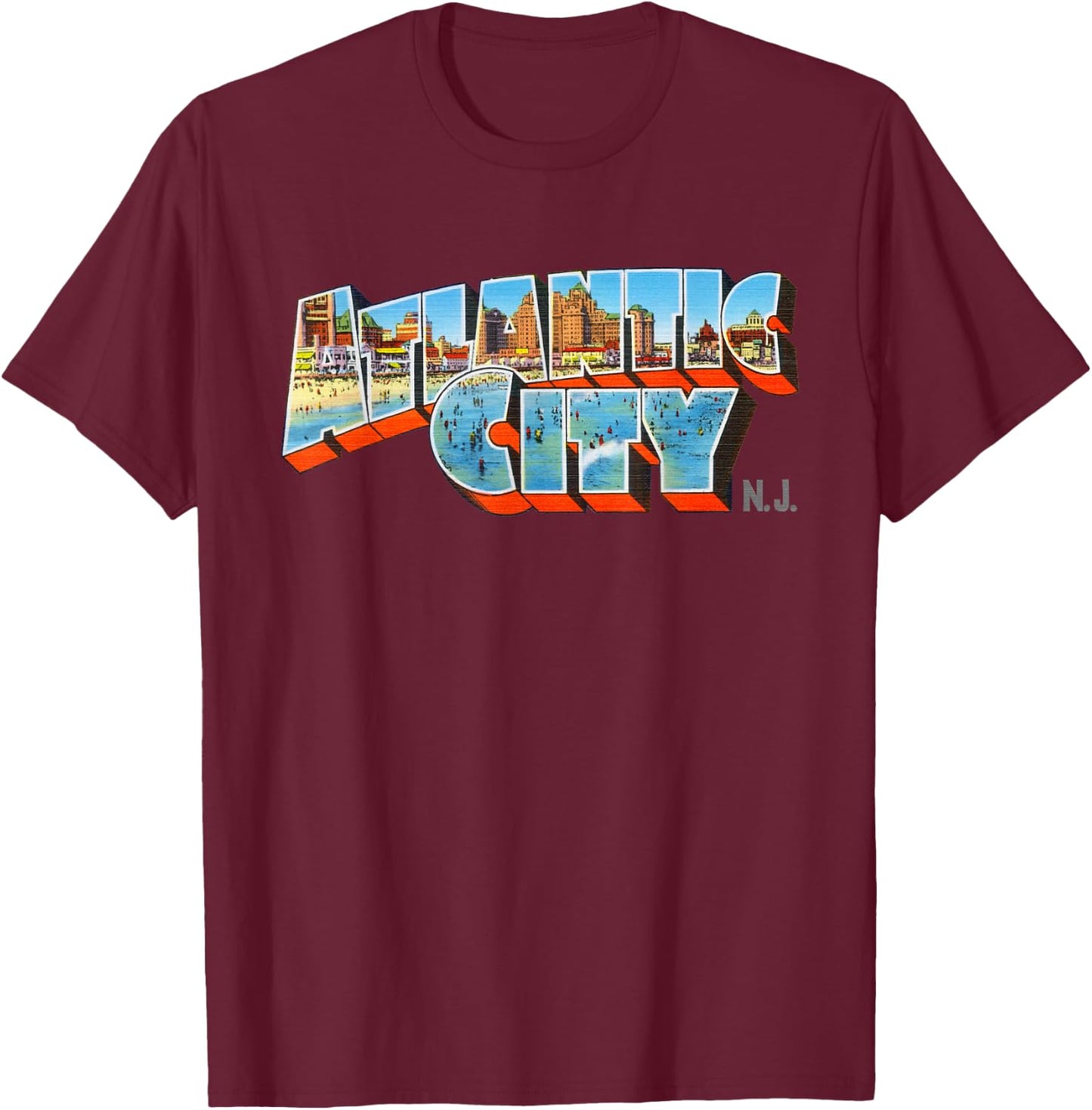 Atlantic City New Jersey NJ Vintage Retro Souvenir T-Shirt - T-Shirt | Maroon