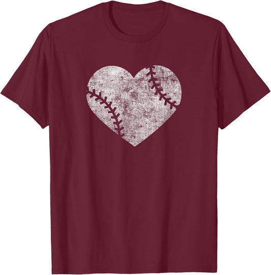 I Love Baseball Distressed Vintage Heart Graphic T-Shirt - T-Shirt | Maroon