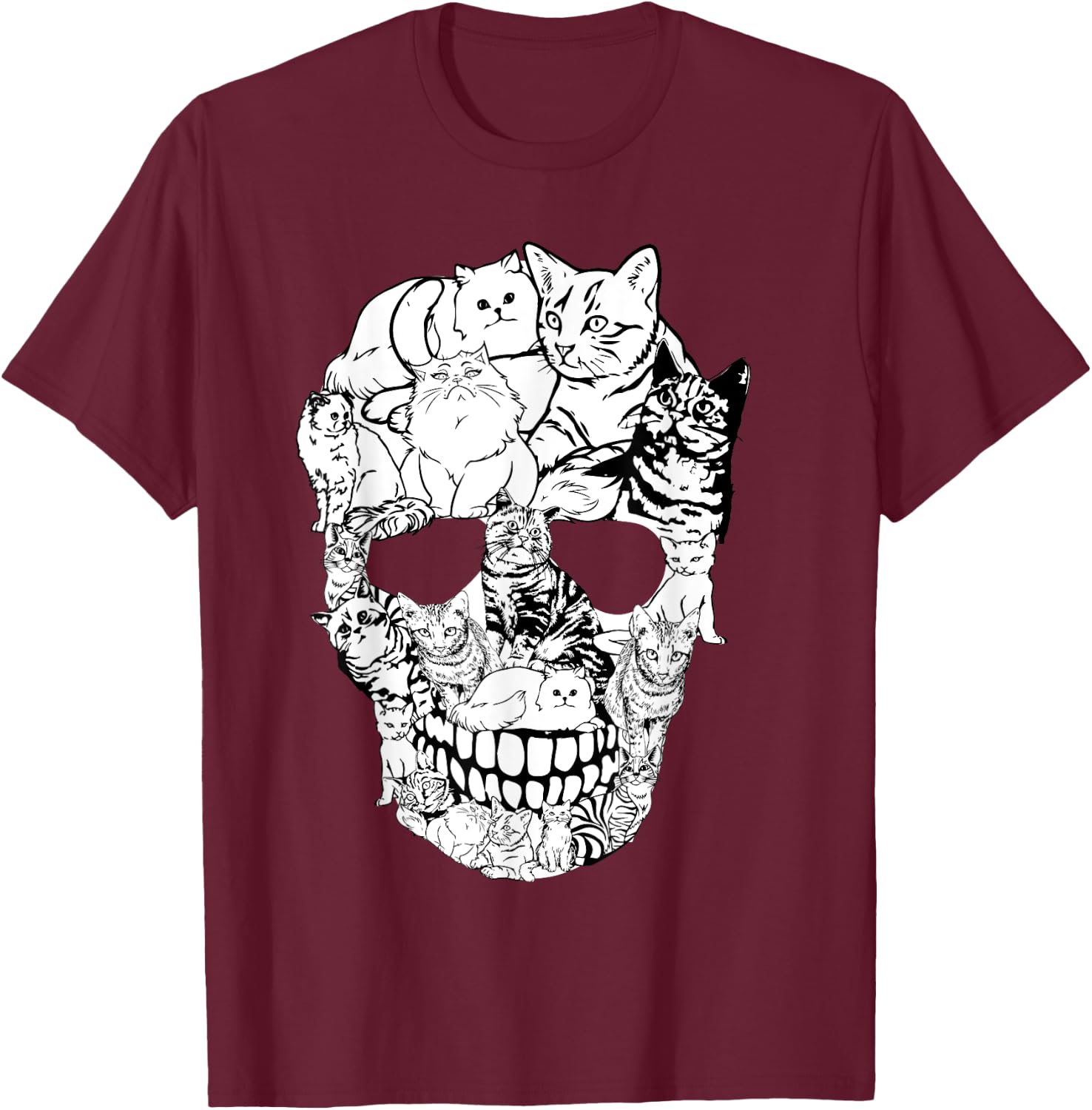 Cat Skull Shirt - Kitty Skeleton Halloween Costume Skull Cat T-Shirt - T-Shirt | Maroon