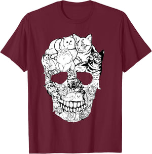 Cat Skull Shirt - Kitty Skeleton Halloween Costume Skull Cat T-Shirt - T-Shirt | Maroon