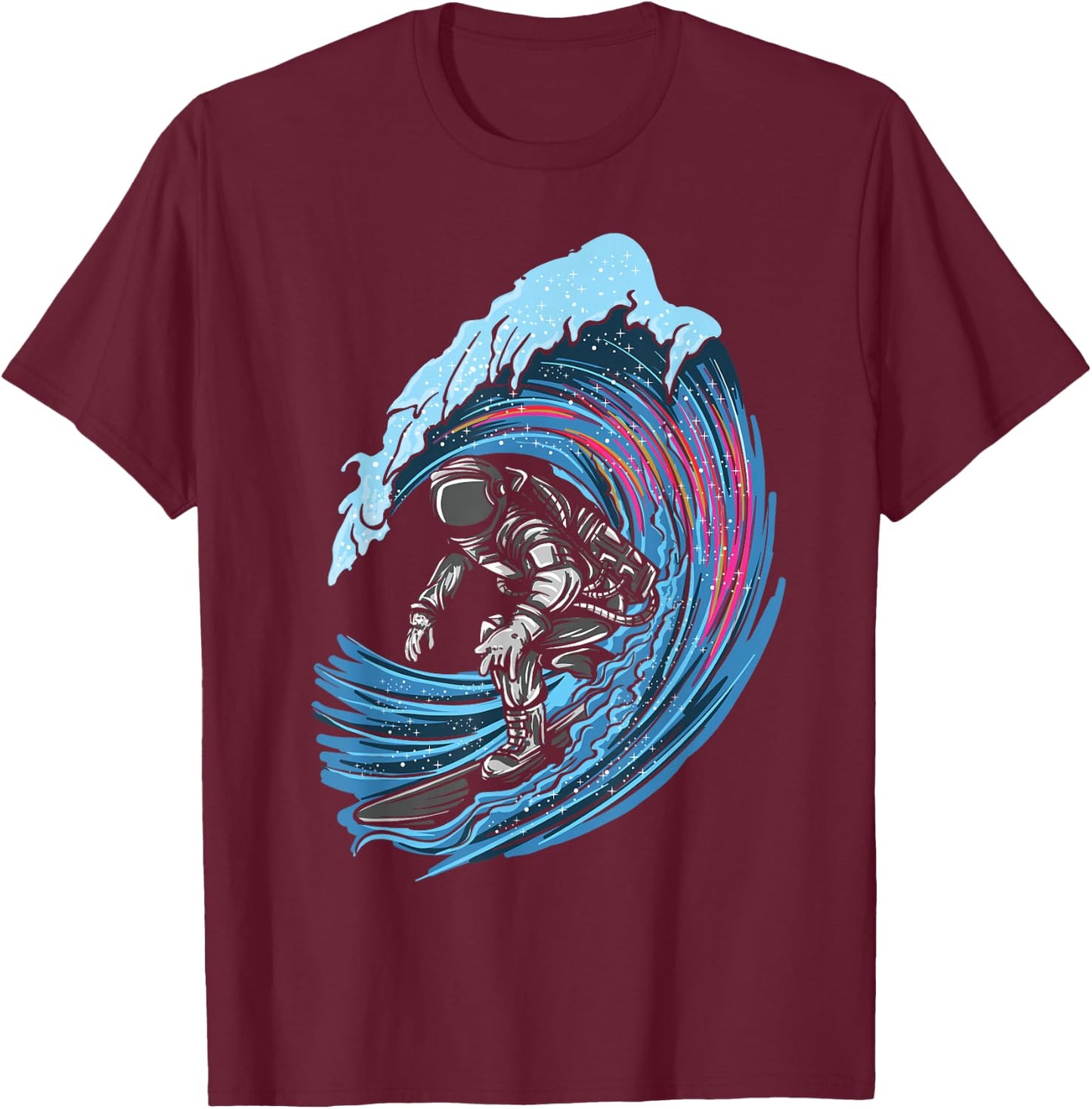 Astronaut in Space Surfer Surfing Beach Artsy T-Shirt - T-Shirt | Maroon