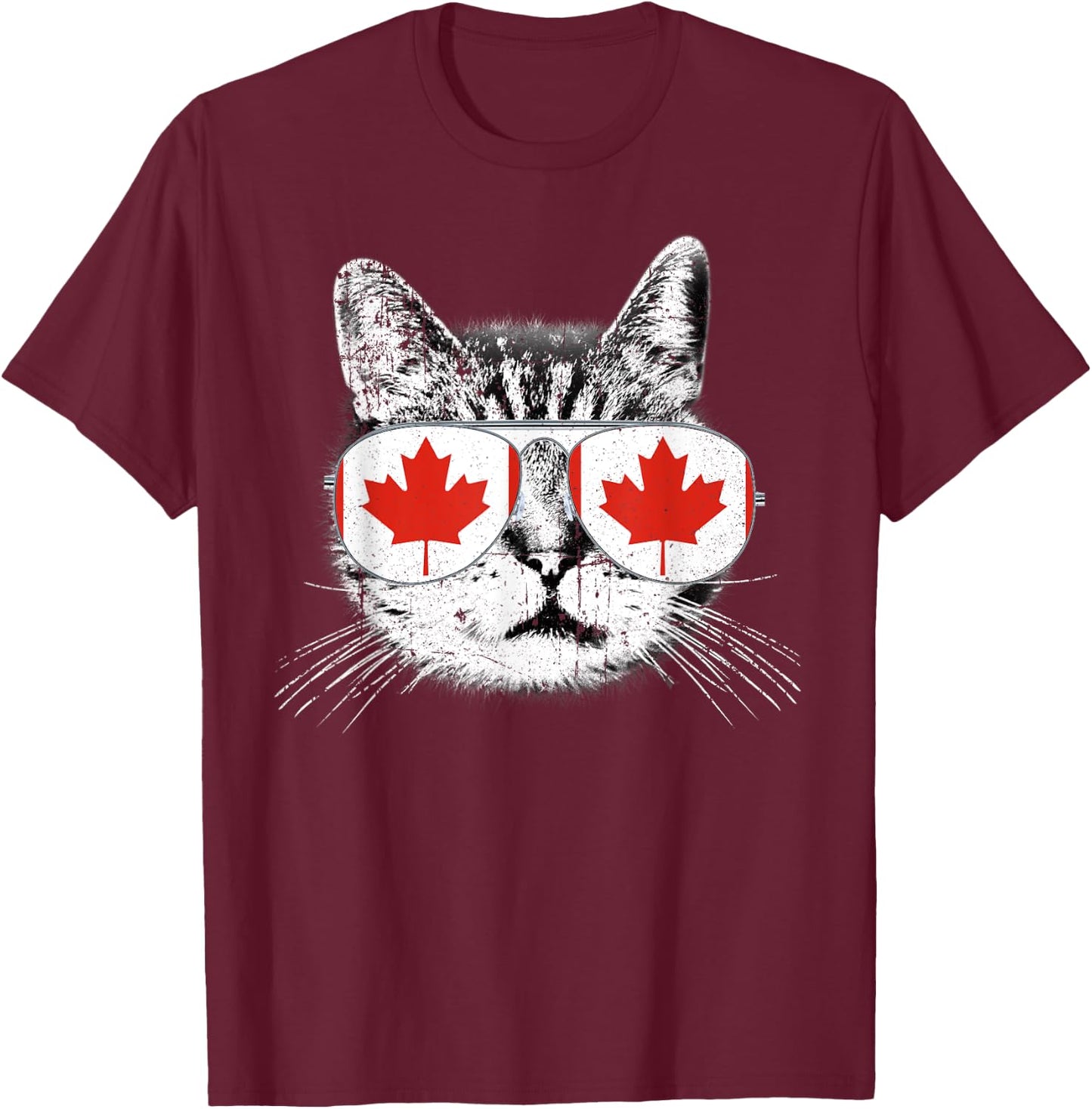 Canada Flag Canadian Cat Sunglasses Funny T Shirt Men Women T-Shirt - T-Shirt | Maroon