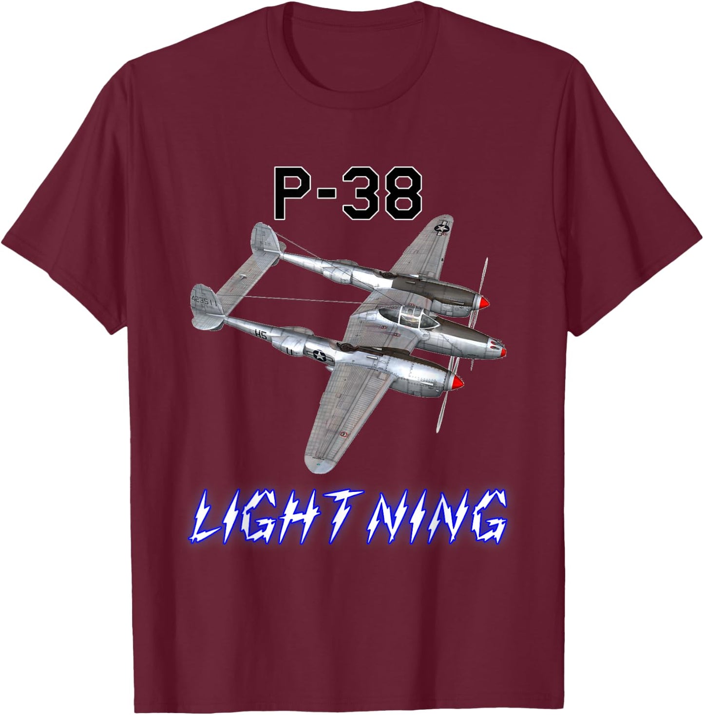 P-38 Lightning USAF Warbird WW2 Plane T-Shirt - T-Shirt | Maroon