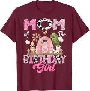 Mom Of The Birthday Girl Farm Cow Pink 1St Birthday T-Shirt - T-Shirt | Maroon