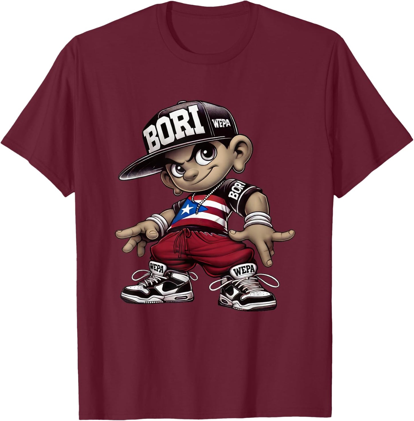 Bori Kid Puerto Rican Flag Boricua Attitude Cute Hip Hop Fun T-Shirt - T-Shirt | Maroon