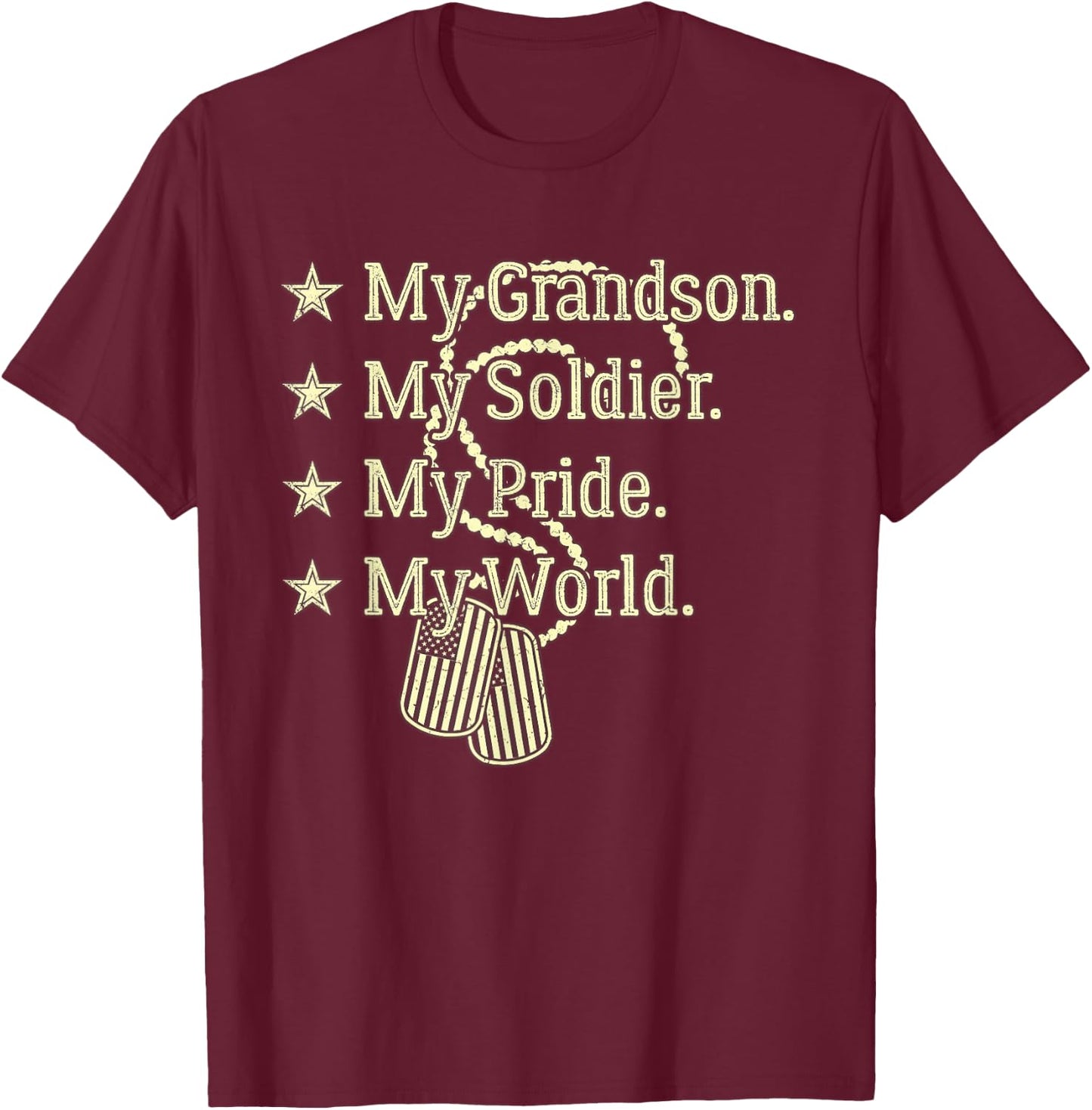 My Grandson My Soldier Hero Proud Military Grandparent Gift T-Shirt - T-Shirt | Maroon