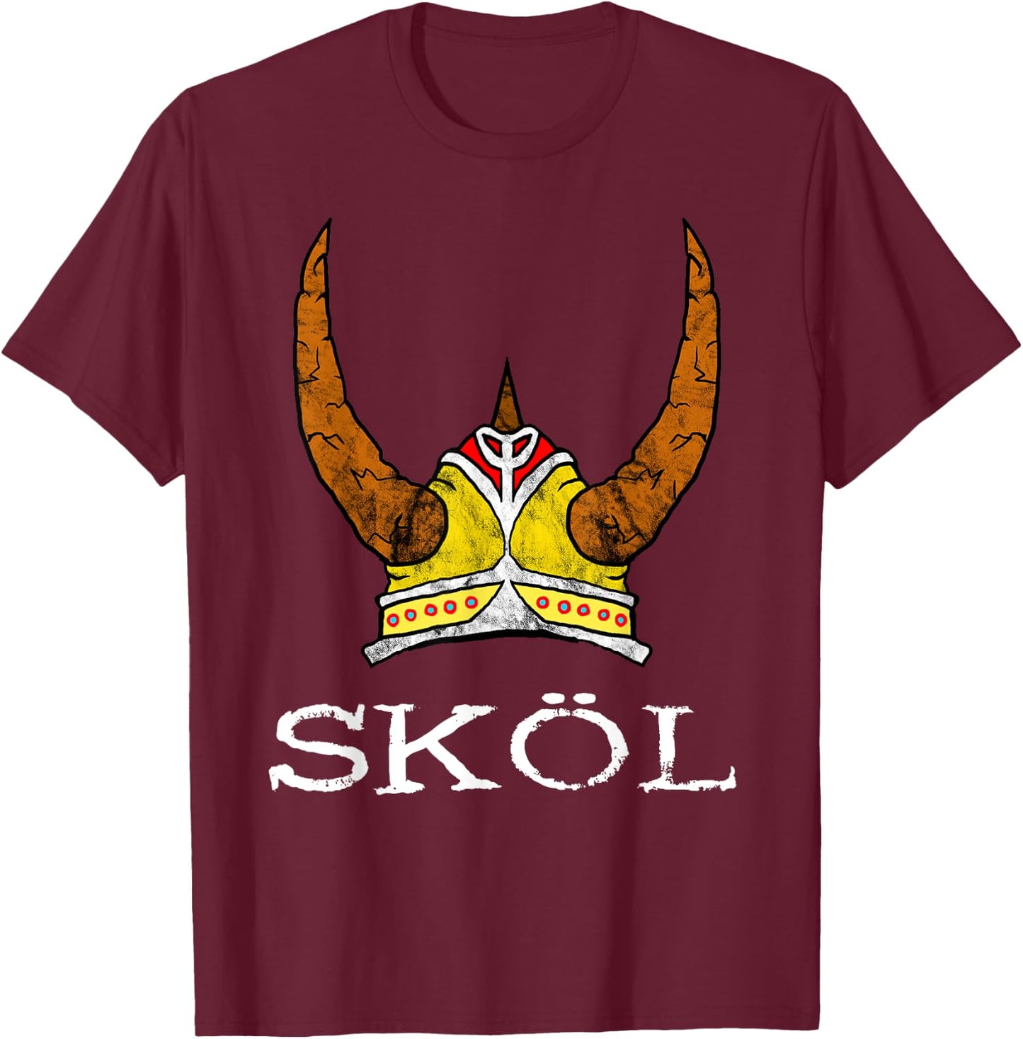 Nordic Viking Warrior Norwegian Northman Gifts Skol Viking Helmet Nordic Horned Helmet Norse Mythology Adult Black Medium T-Shirt - T-Shirt | Maroon