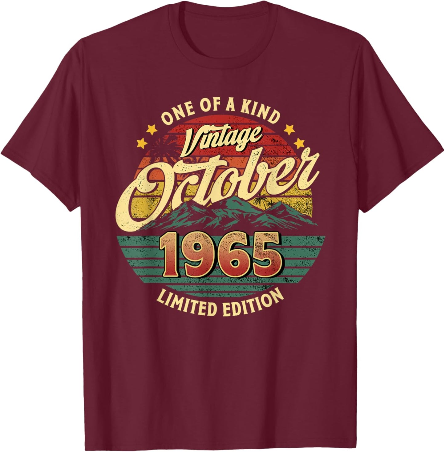 Vintage Birthday Gift Vintage October 1965 Men Women T-Shirt - T-Shirt | Maroon