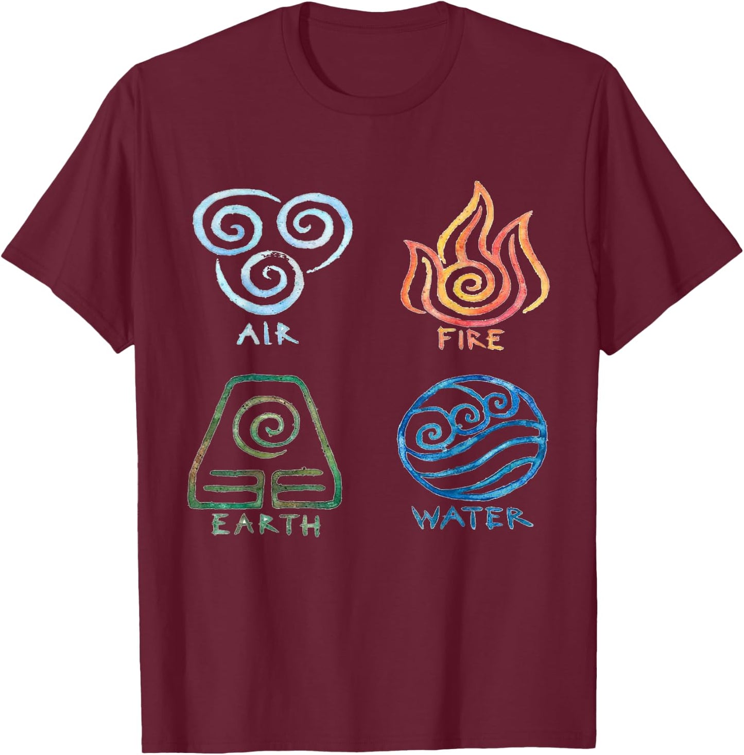 Vintage Graphic Funny Air Fire Water Earth Classic Logo T-Shirt - T-Shirt | Maroon