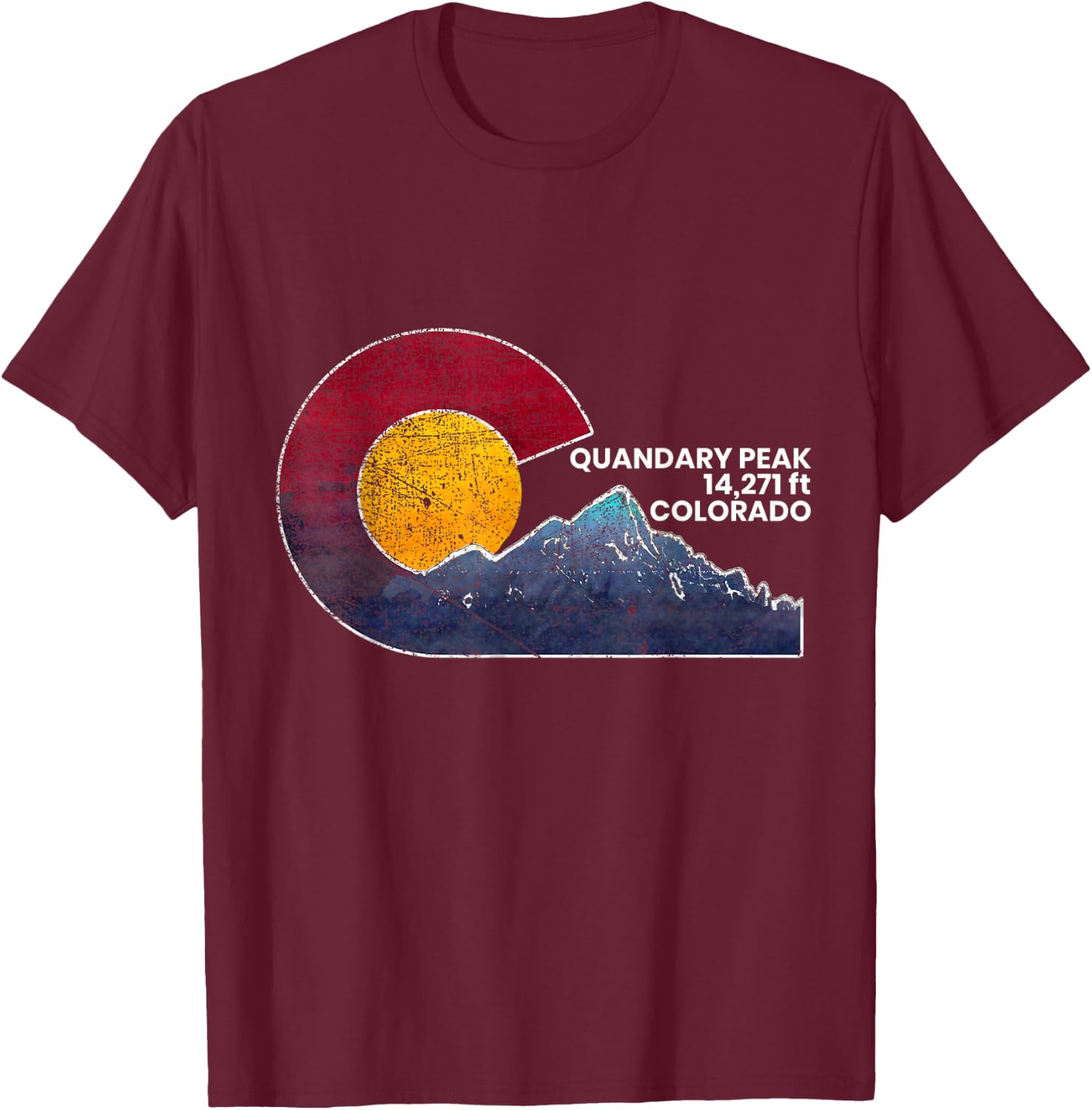 Quandary Peak Colorado Flag Inspired Scenery T-Shirt - T-Shirt | Maroon