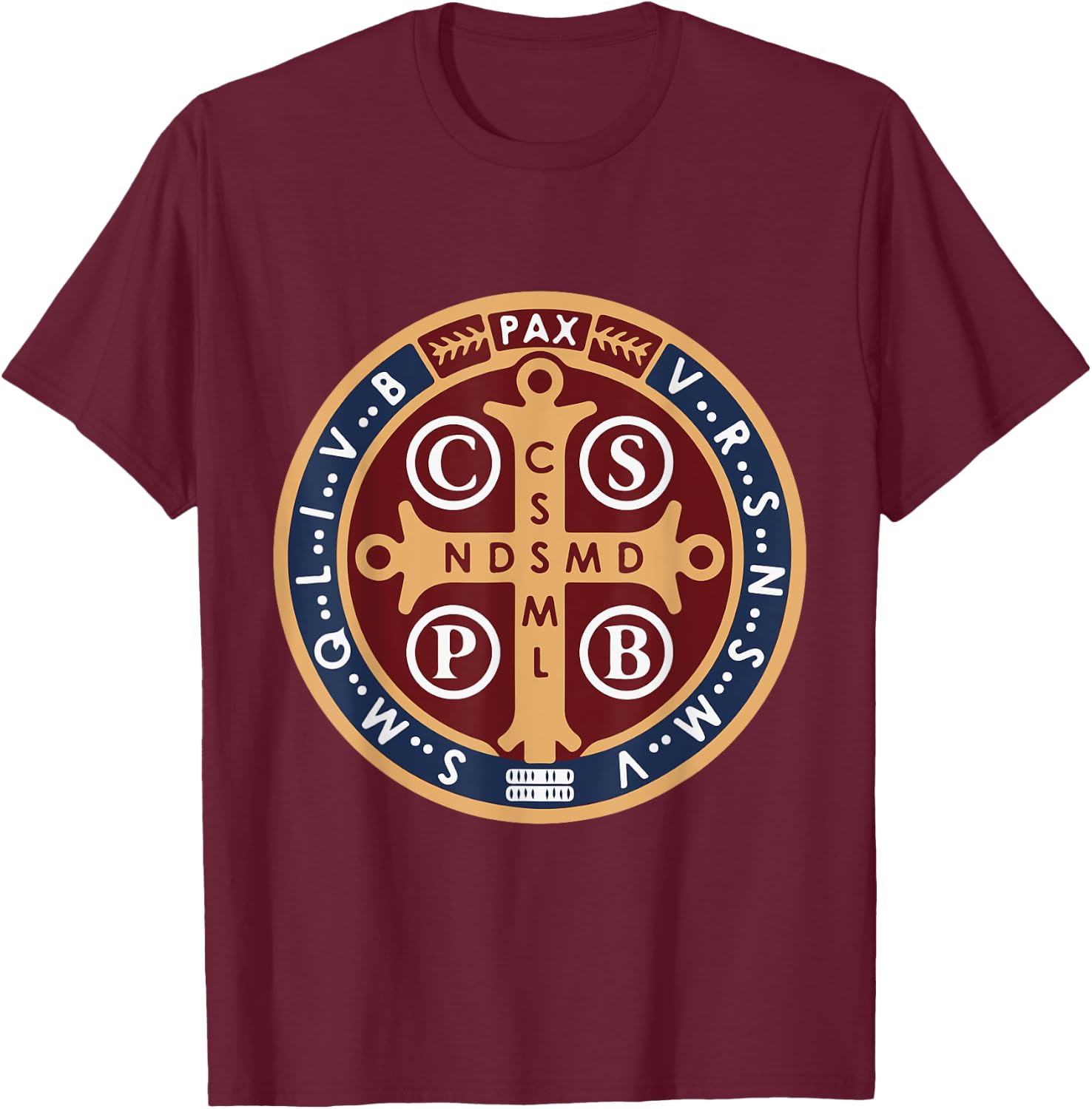 Spiritual Religious Christian Catholic St Benedict T-Shirt - T-Shirt | Maroon