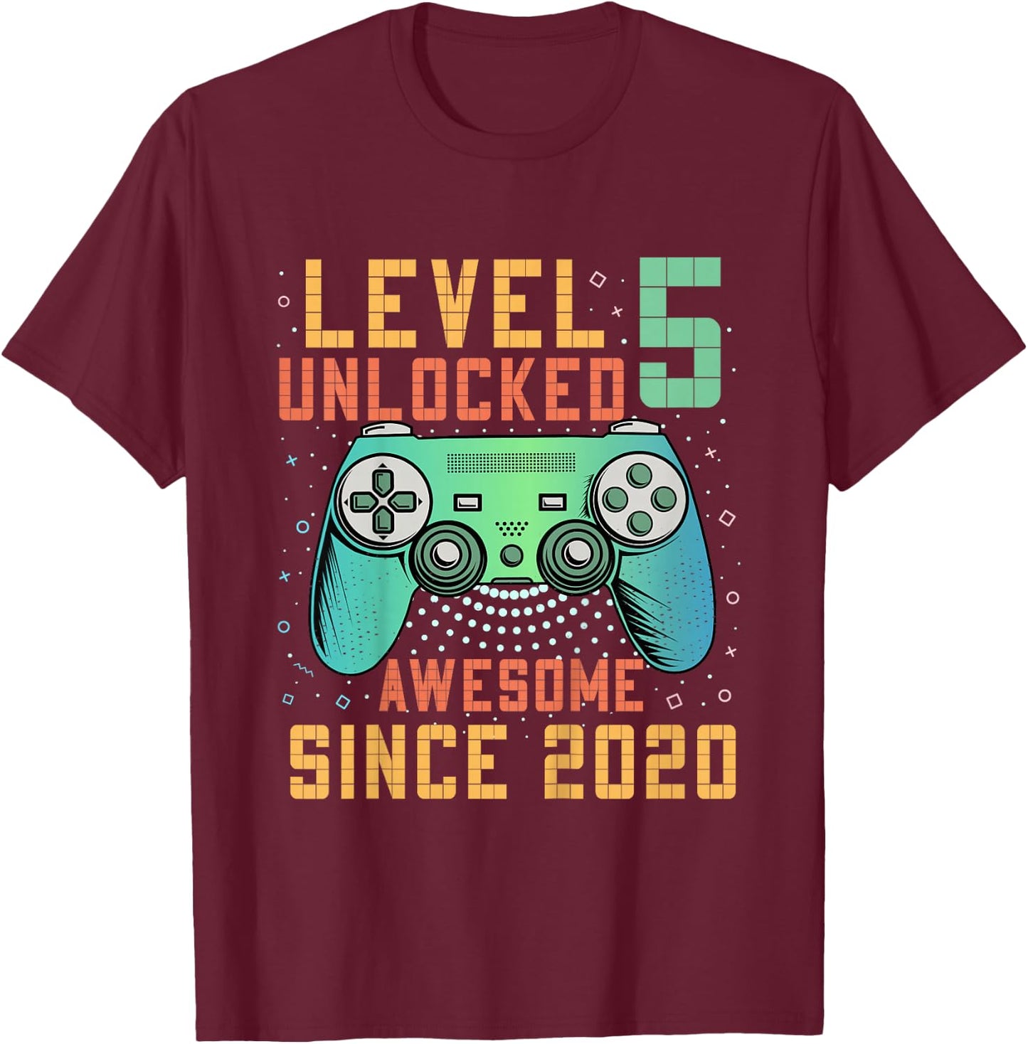 Kids Level 5 Unlocked 5th Birthday 5 Year Old Boy Gifts Gaming T-Shirt - T-Shirt | Maroon