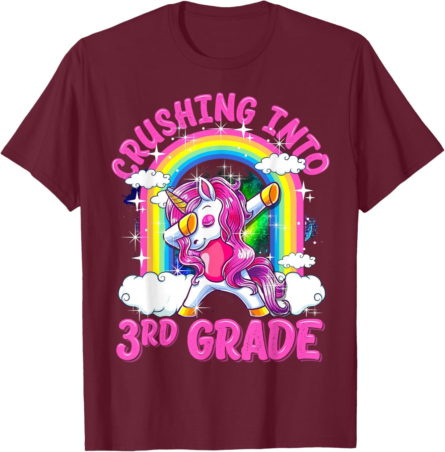 Crushing Into 3rd Grade Dabbing Unicorn Back To School Girls T-Shirt - T-Shirt | Maroon