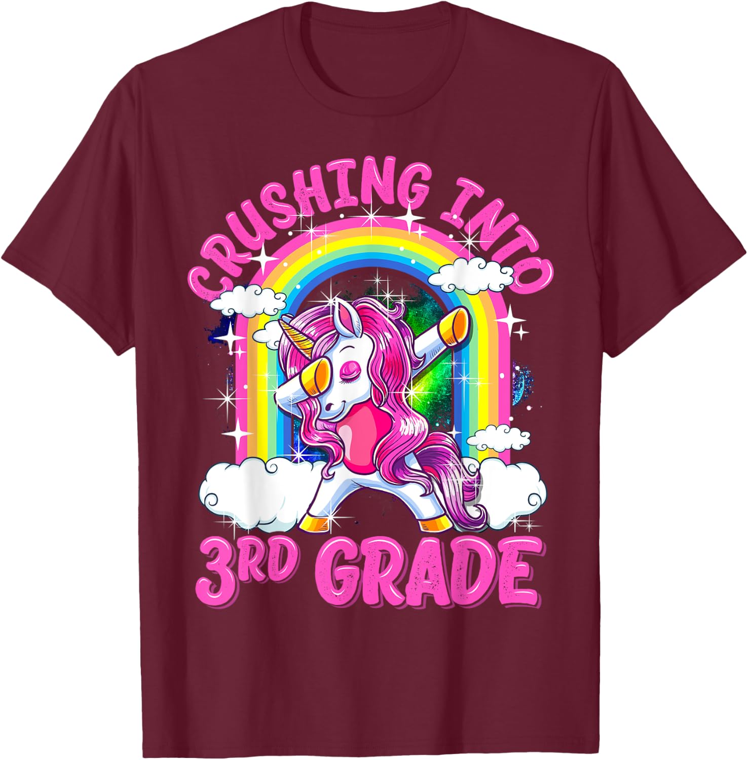 Crushing Into 3rd Grade Dabbing Unicorn Back To School Girls T-Shirt - T-Shirt | Maroon