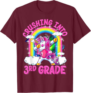 Crushing Into 3rd Grade Dabbing Unicorn Back To School Girls T-Shirt - T-Shirt | Maroon