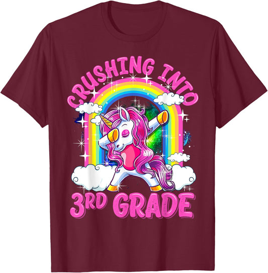 Crushing Into 3rd Grade Dabbing Unicorn Back To School Girls T-Shirt - T-Shirt | Maroon