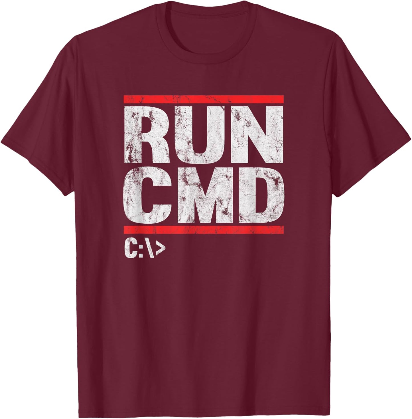 Run CMD Distressed Funny T-Shirt - T-Shirt | Maroon