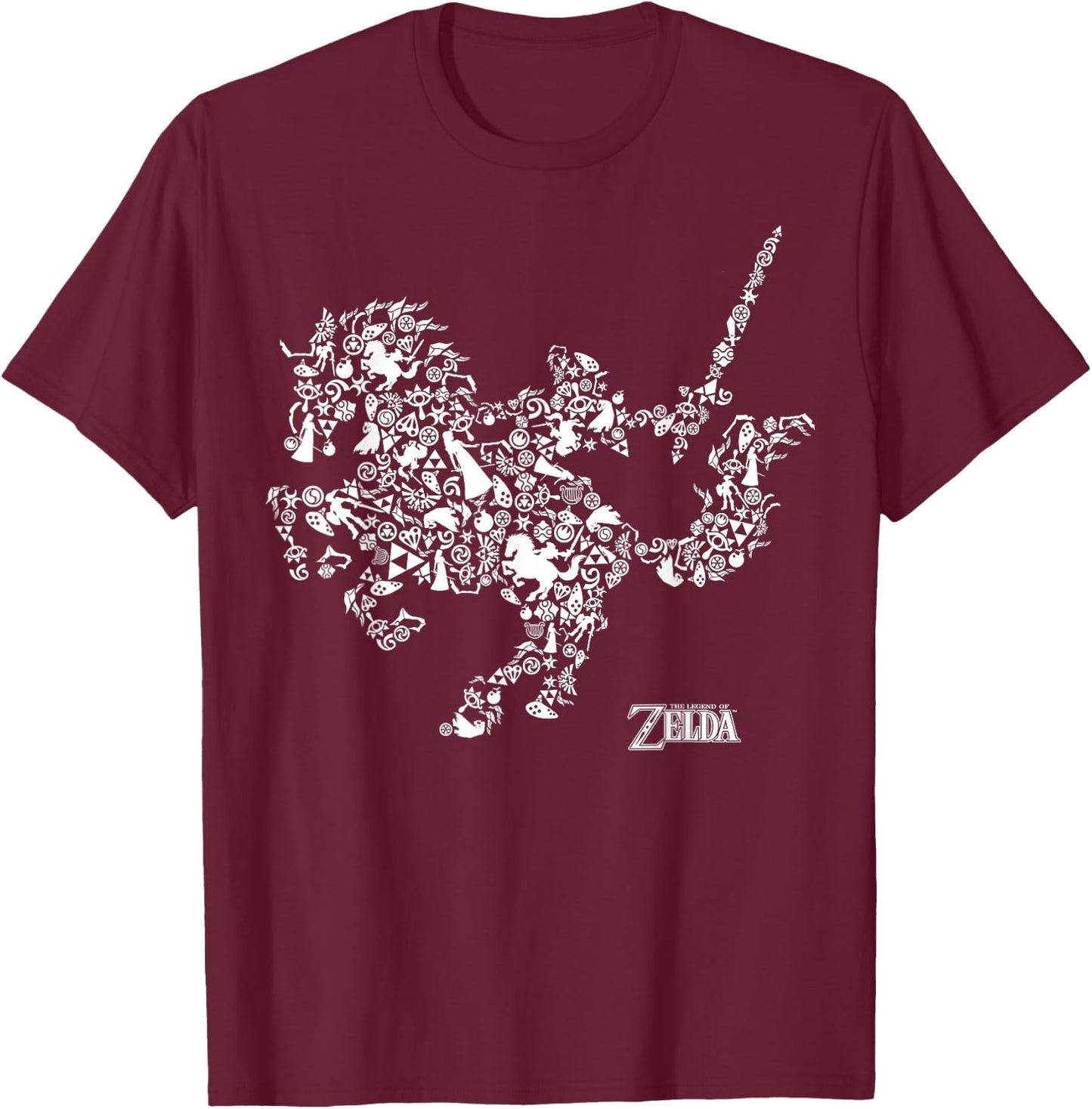 Nintendo Zelda Link Epona Iconic Silhouette Graphic T-Shirt - T-Shirt | Maroon