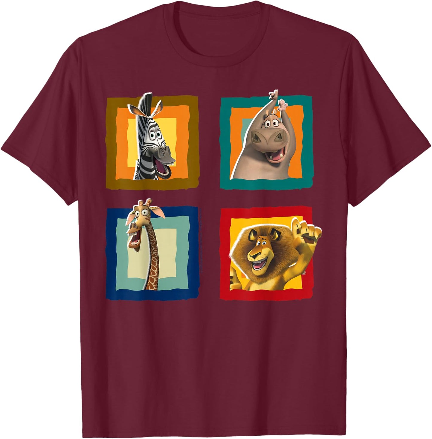 Madagascar Group Shot Quad Panel Poster T-Shirt - T-Shirt | Maroon