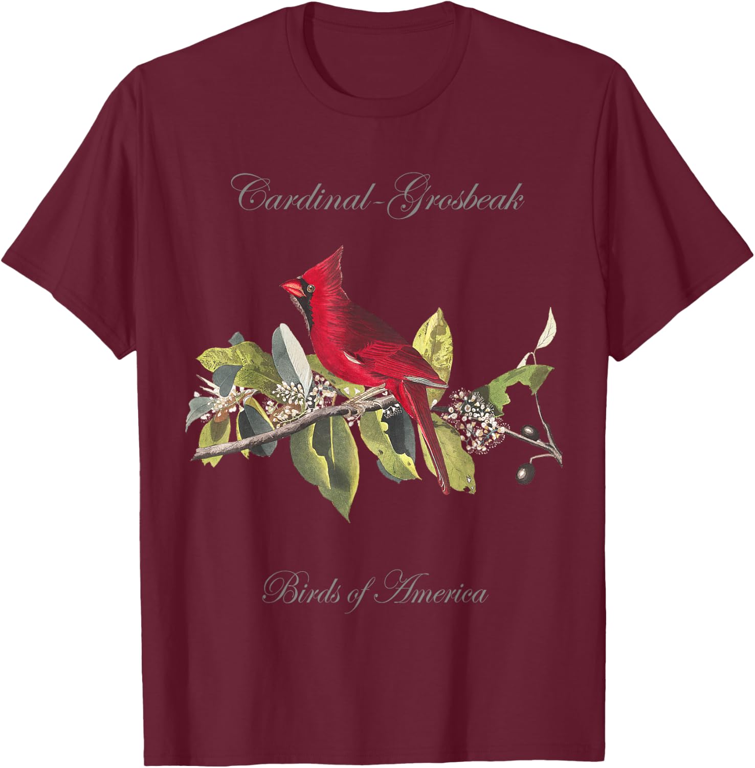 Red Cardinal - Birds of America Series Audubon T-Shirt - T-Shirt | Maroon