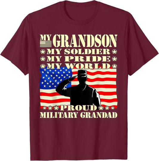 My Grandson My Soldier Hero Proud Military Grandad Gifts T-Shirt - T-Shirt | Maroon
