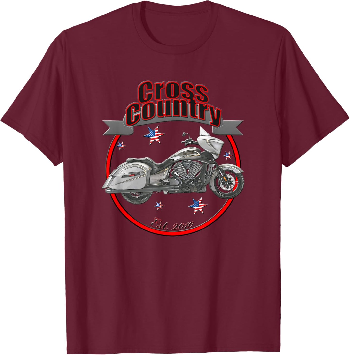 Victory Cross Country U.S.A. Star Motorcycle T-Shirt - T-Shirt | Maroon